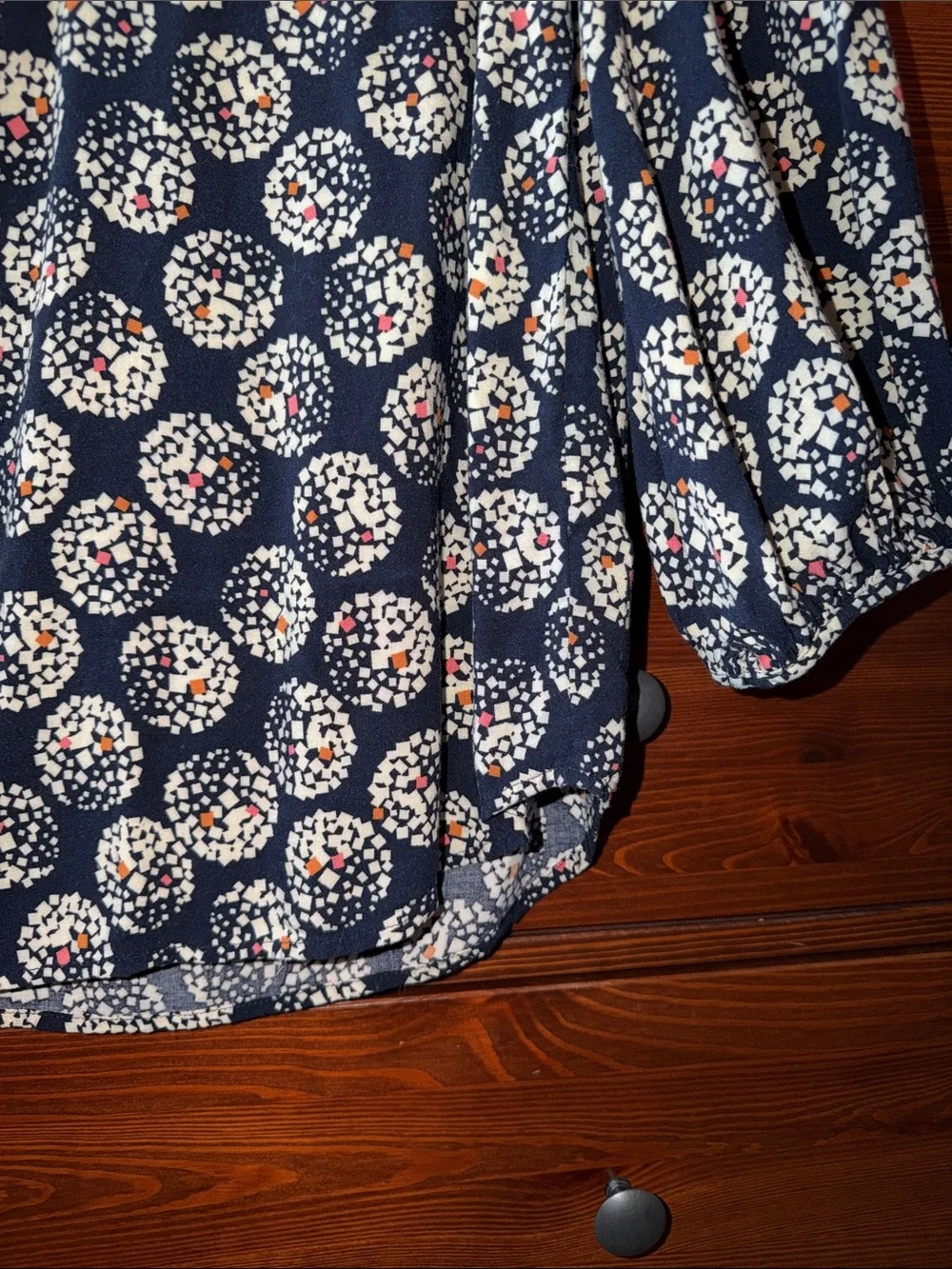 Maeve by Anthropologie Navy Medallion Print Puff Sleeve Blouse Size 10